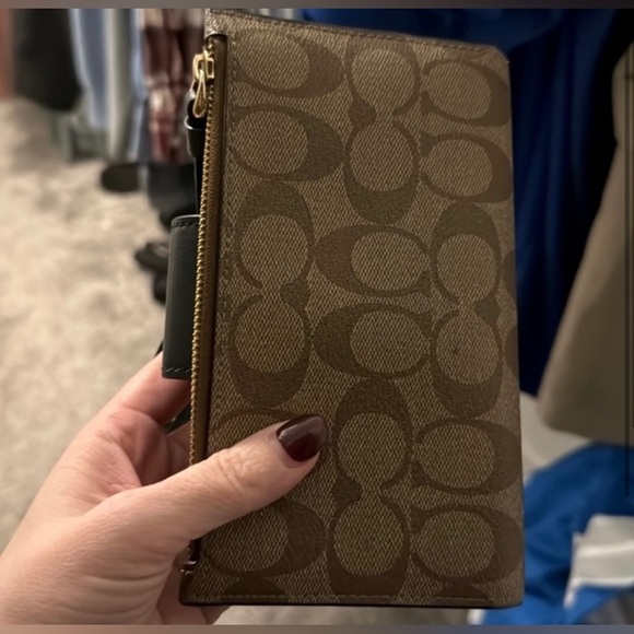 Coach Leather/canvas Wallet With Signature Logo Brown/Black Classic Style - Picture 2 of 3